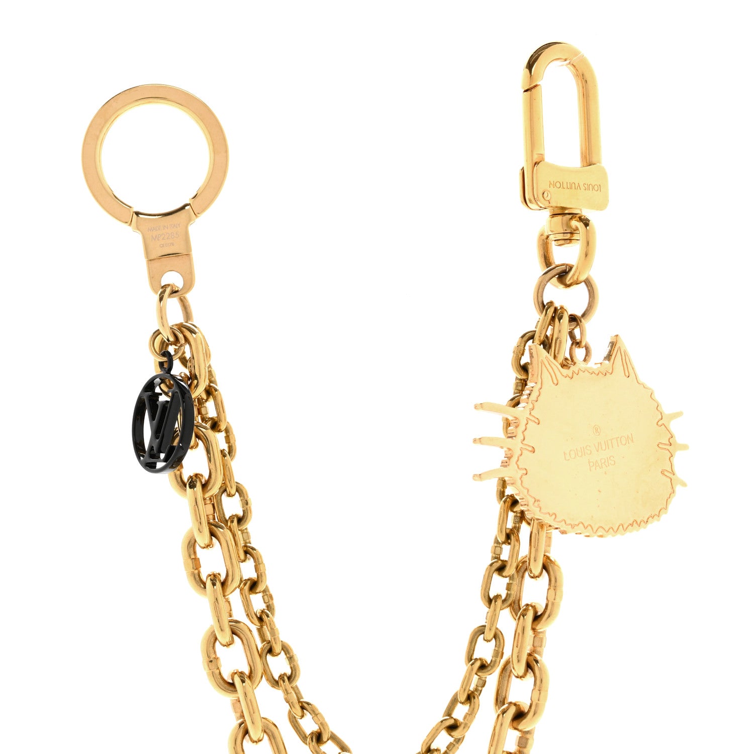 Louis Vuitton Catogram Cat Key Chain Bag Charm Gold Black 4 of 5