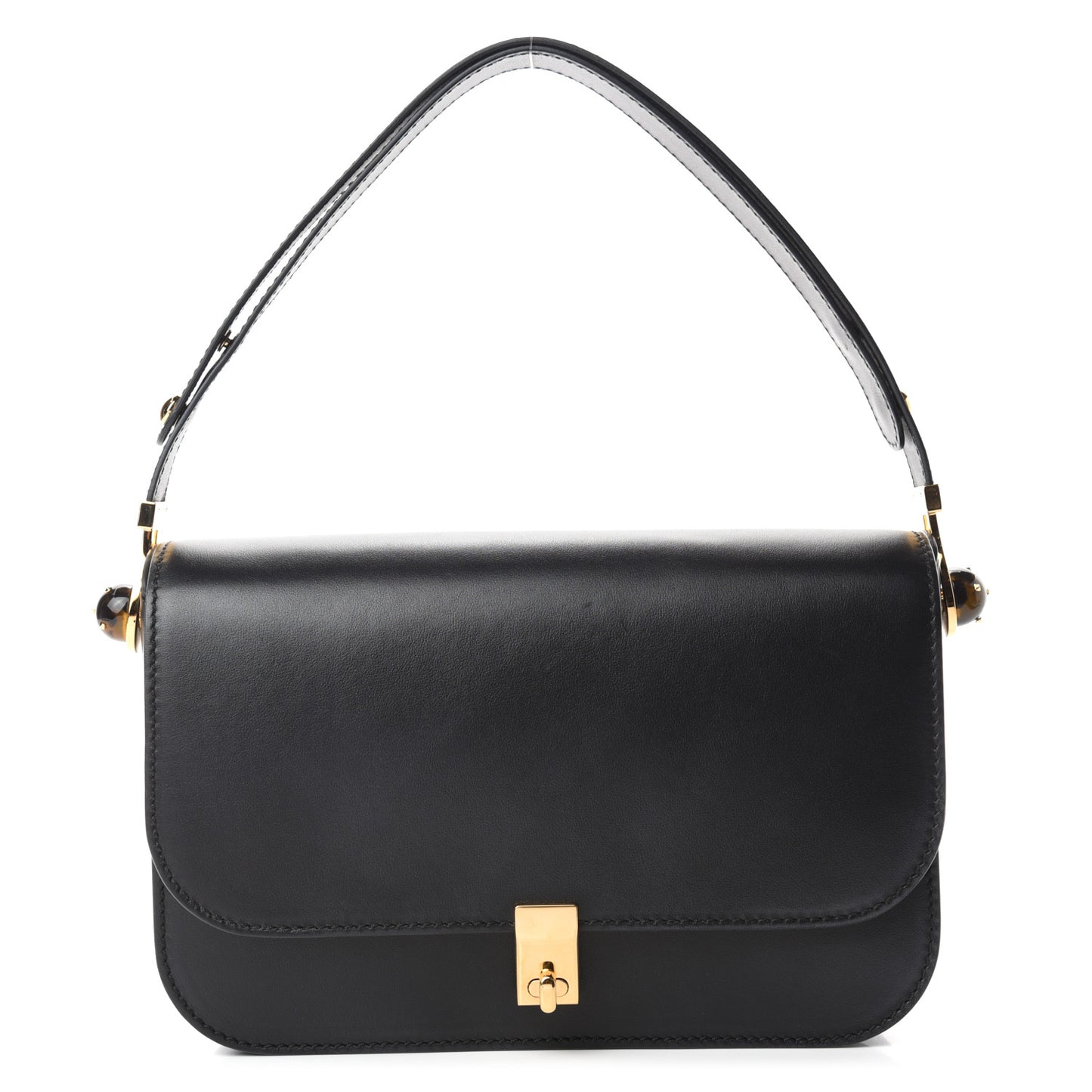 Vitello Turnlock Flap Shoulder Bag Black