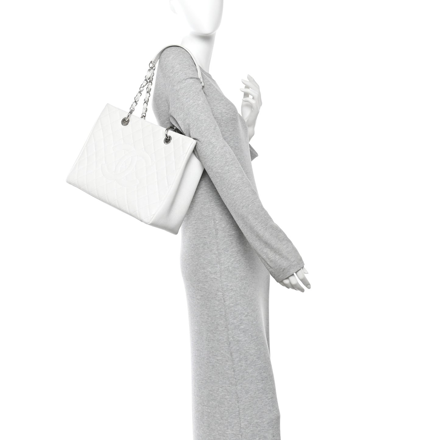 Caviar Quilted Grand Shopping Tote GST White
