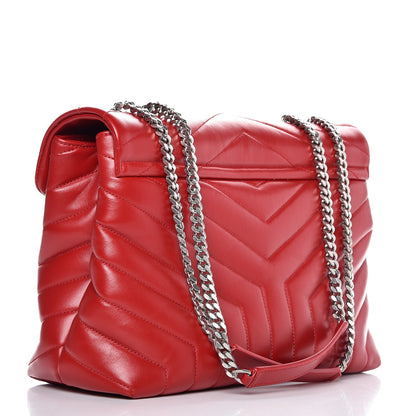 Saint Laurent Calfskin Y Quilted Monogram Medium Loulou Chain Satchel Red 3 of 7