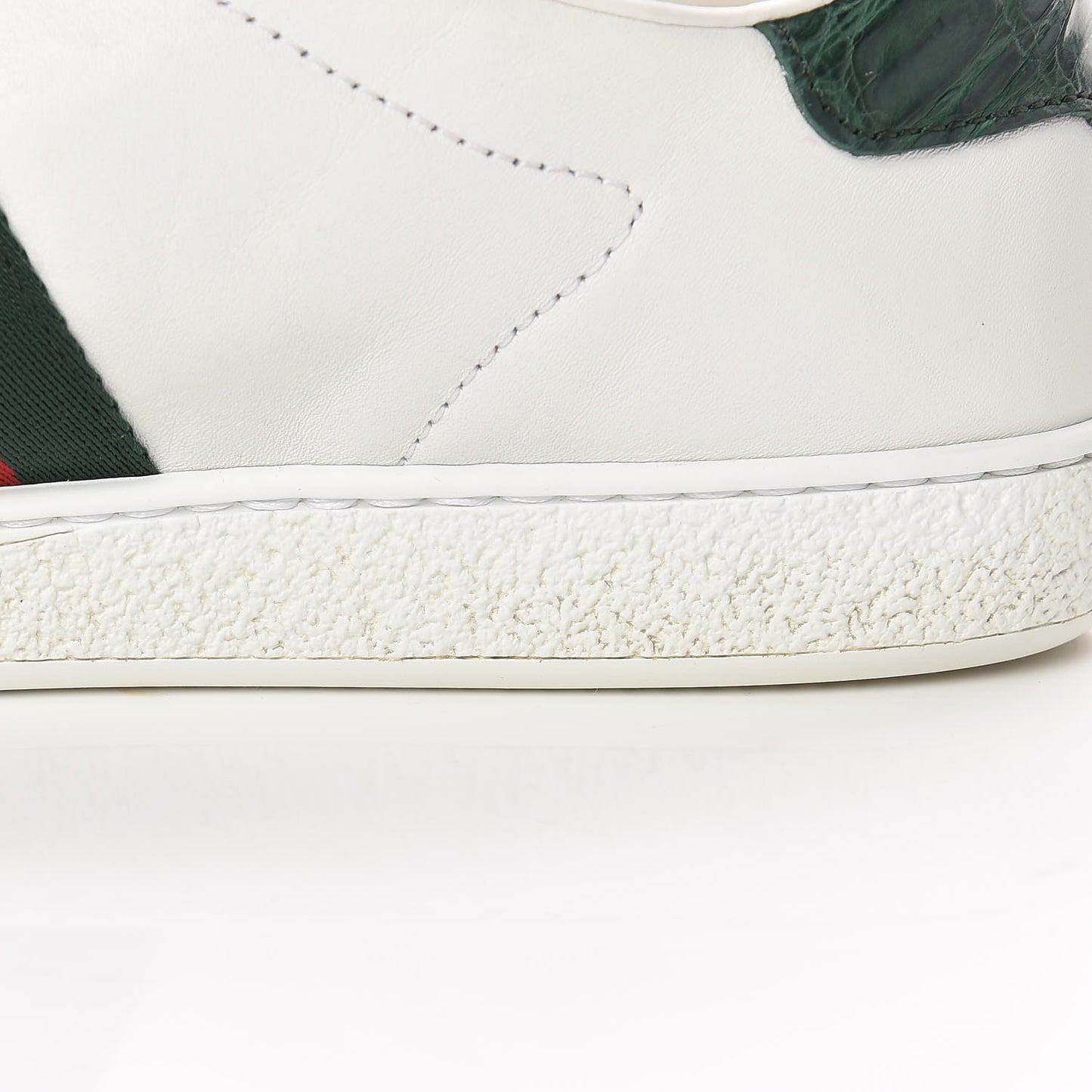 Calfskin Crocodile Web Womens Ace Sneakers 37.5 White Green