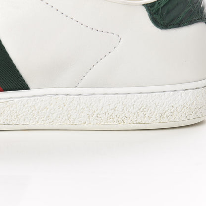Gucci Calfskin Crocodile Web Womens Ace Sneakers 37.5 White Green 15 of 16