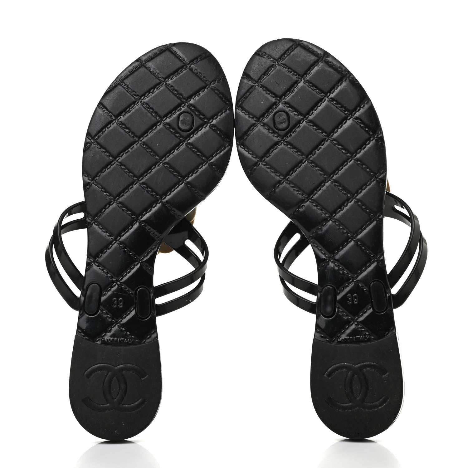 Chanel Jelly Camellia Thong Sandals 39 Black Ivory 5 of 10