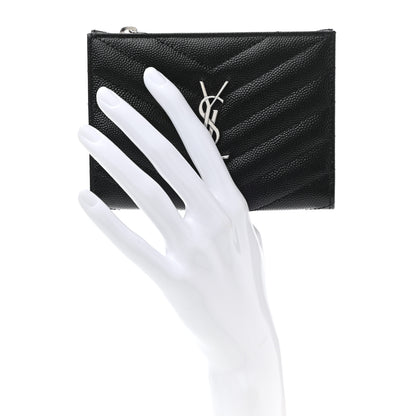 Saint Laurent Grain De Poudre Matelasse Chevron Monogram Zipped Two-Part Wallet Black 2 of 8