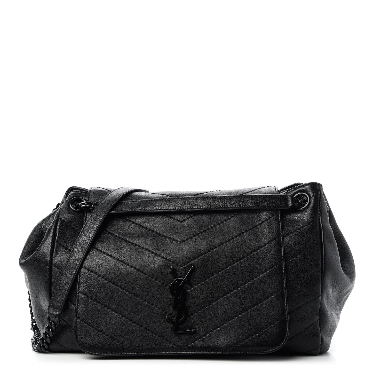 Vintage Lambskin Chevron Monogram Medium Nolita Black