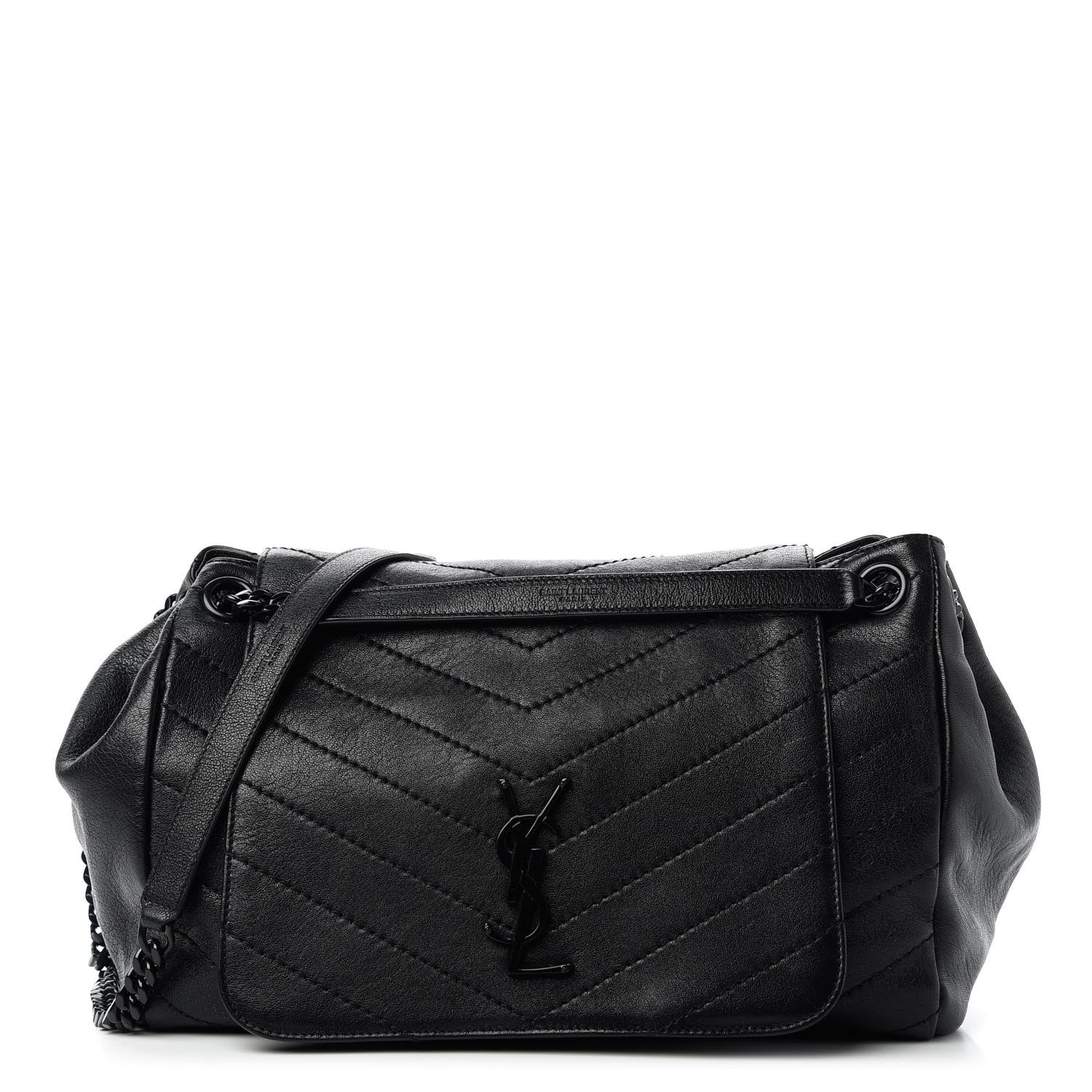 Saint Laurent Vintage Lambskin Chevron Monogram Medium Nolita Black 1 of 10