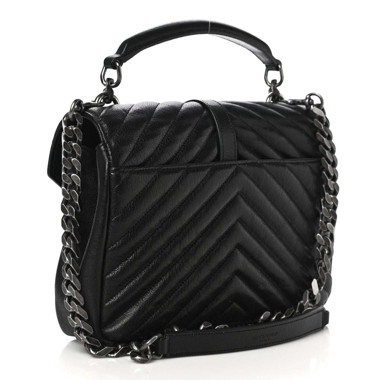 Sheepskin Matelasse Chevron Monogram Medium College Bag Black