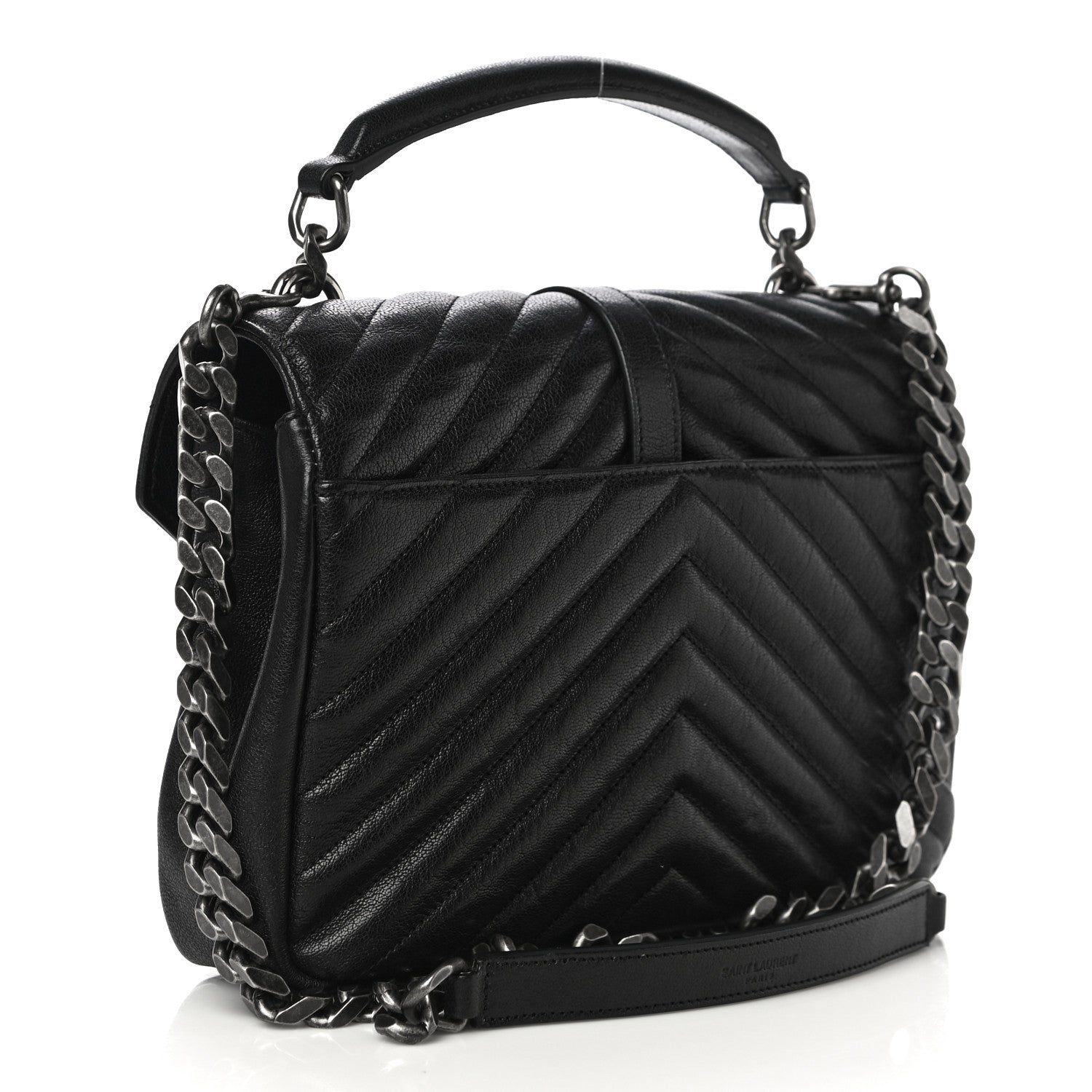 Saint Laurent Sheepskin Matelasse Chevron Monogram Medium College Bag Black 4 of 10
