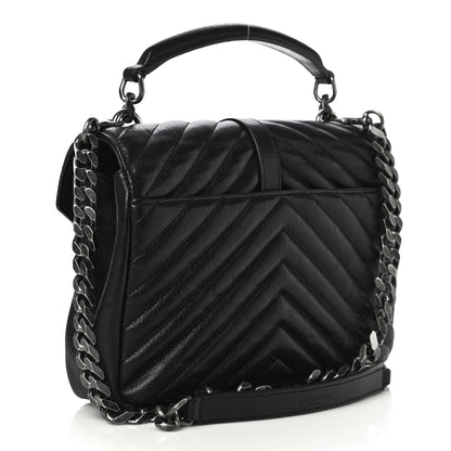 Saint Laurent Sheepskin Matelasse Chevron Monogram Medium College Bag Black 4 of 10