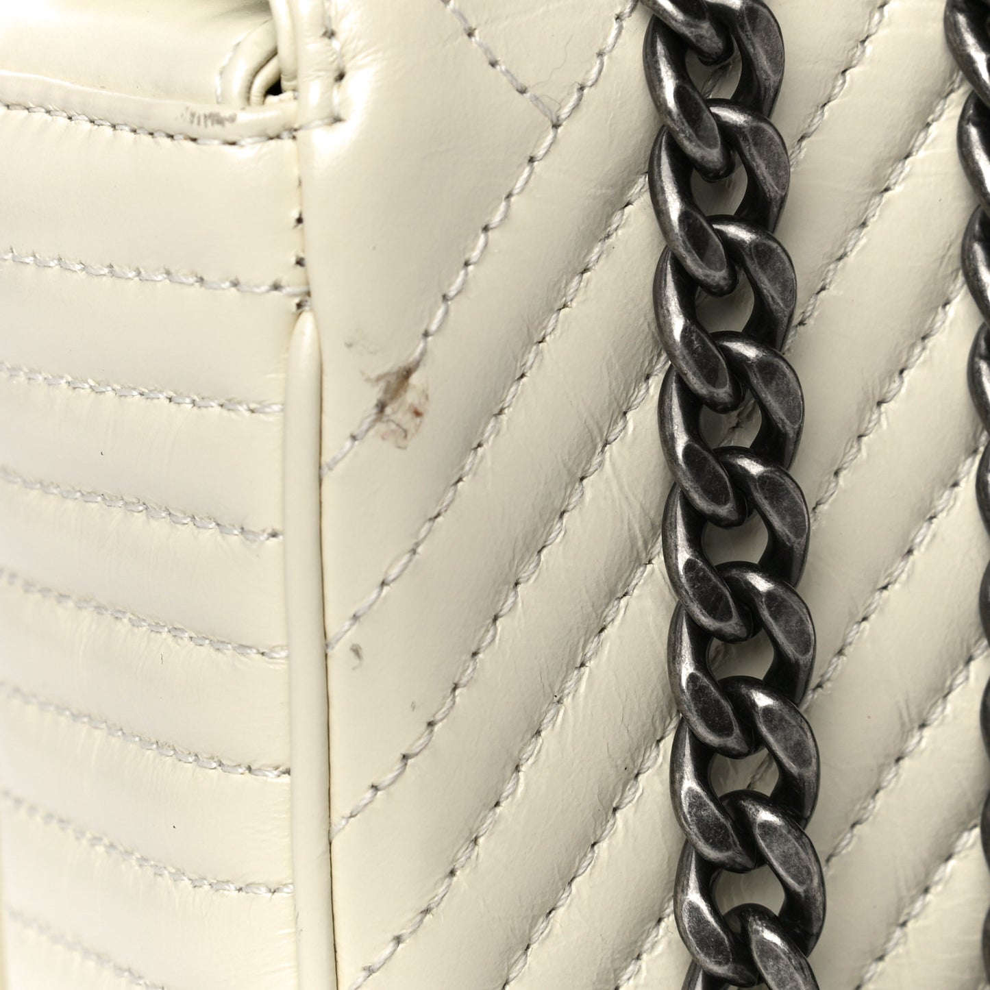 Glazed Calfskin Quilted Small Coco Boy Flap White