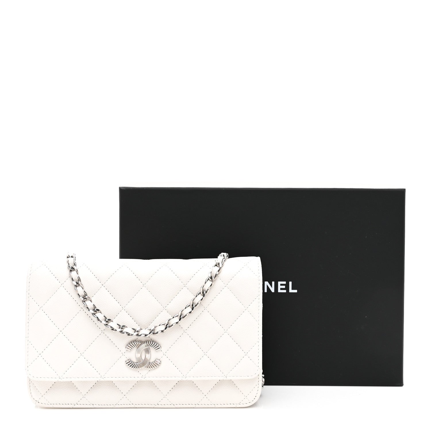 Chanel Caviar Quilted Ribbed Metal Wallet on Chain WOC White 12 of 12