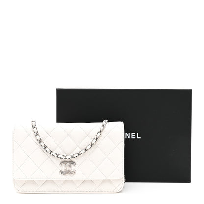 Chanel Caviar Quilted Ribbed Metal Wallet on Chain WOC White 12 of 12