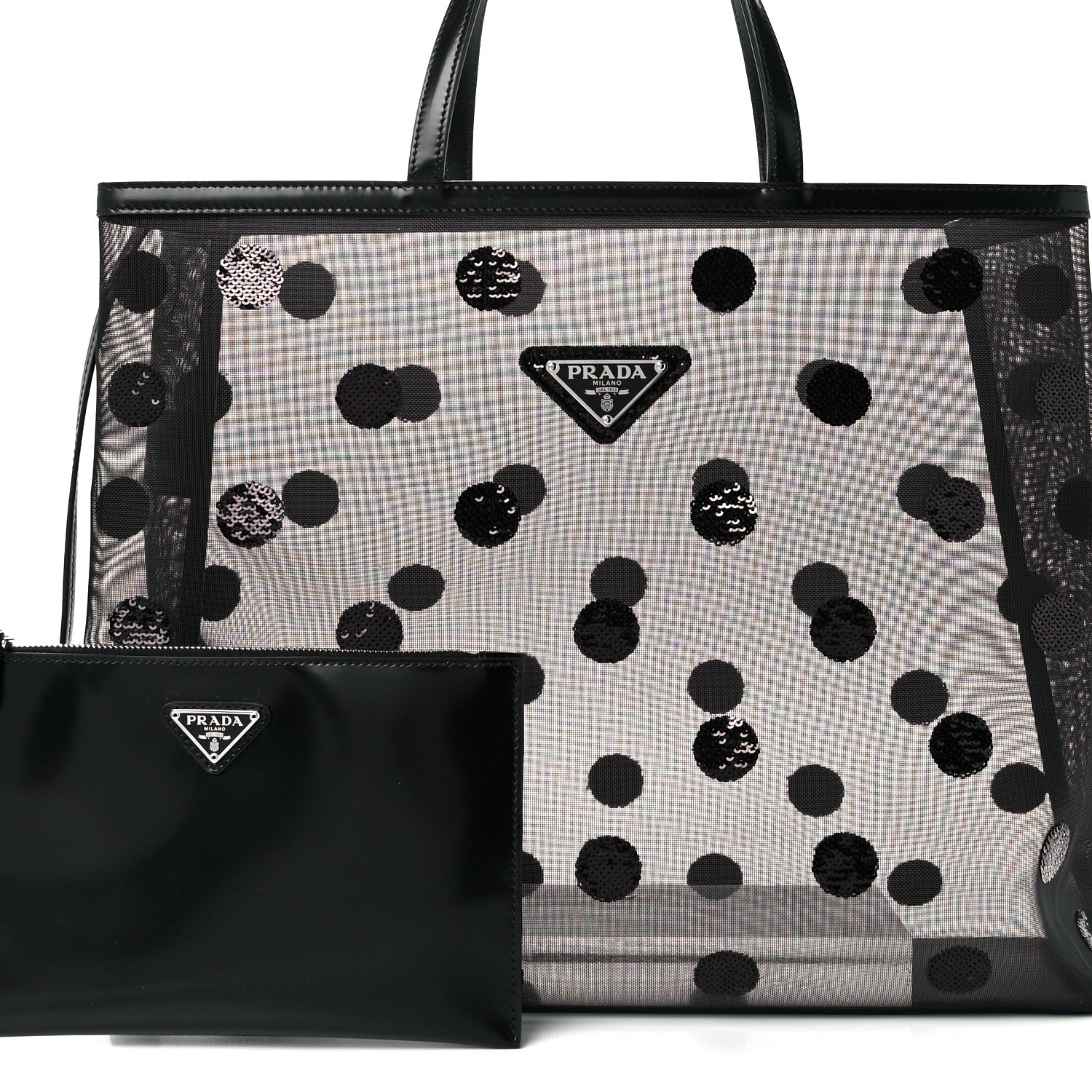 Prada Mesh Sequin Polka-Dot Tote Bag Black 10 of 12