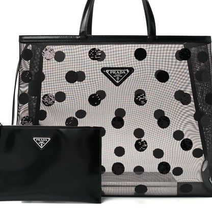 Prada Mesh Sequin Polka-Dot Tote Bag Black 10 of 12
