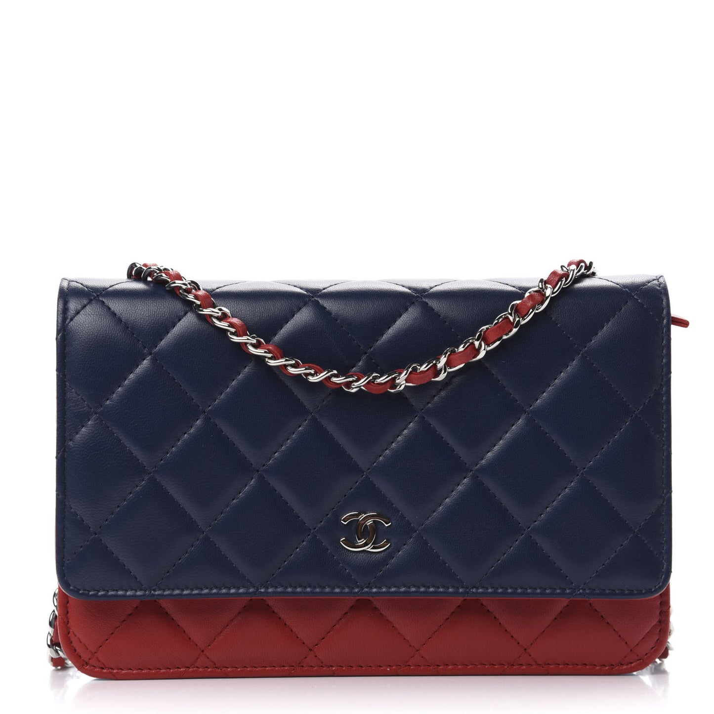 Lambskin Quilted Tri-Color Wallet On Chain WOC Red Blue
