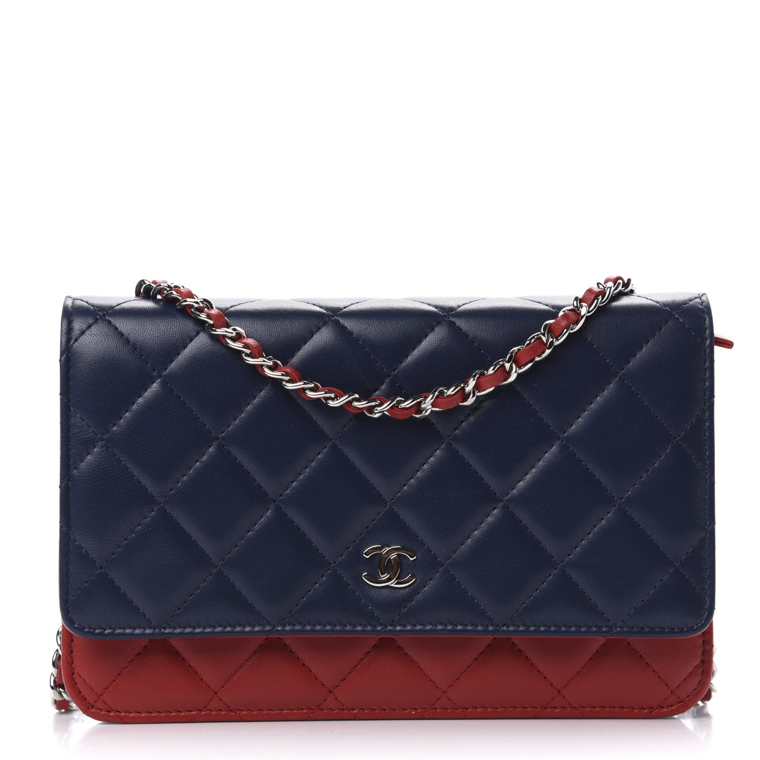 Chanel Lambskin Quilted Tri-Color Wallet On Chain WOC Red Blue 1 of 11