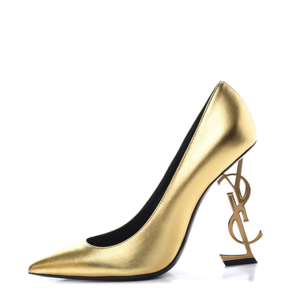 Saint Laurent Calfskin Opyum 100 Pumps 37.5 Gold 1 of 12
