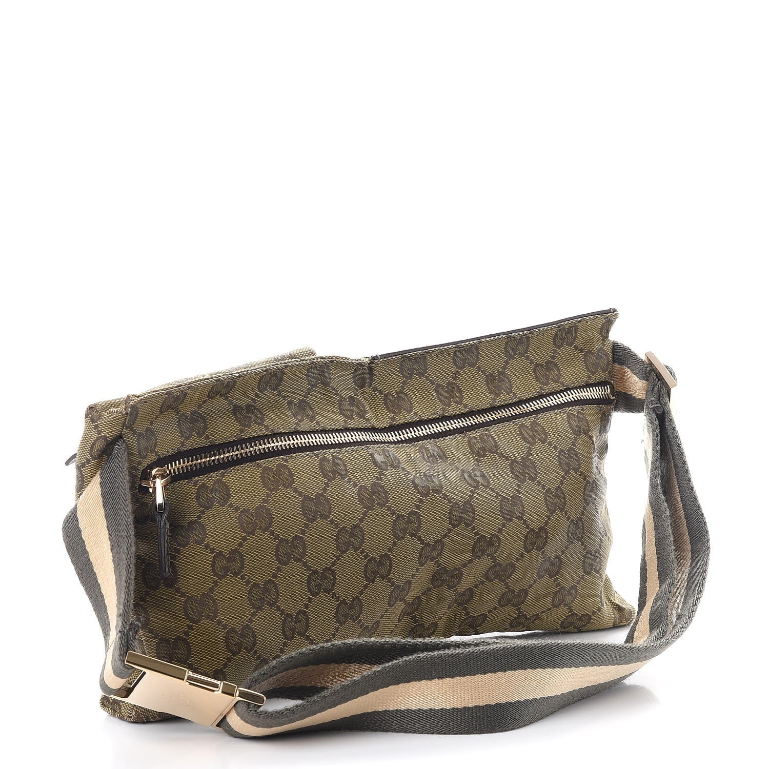 Gucci GG Monogram Web Double Pocket Belt Bag Green Dark Brown 3 of 8