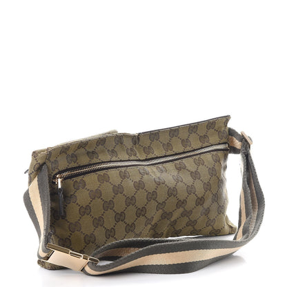 Gucci GG Monogram Web Double Pocket Belt Bag Green Dark Brown 3 of 8