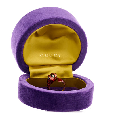 Gucci 18K Yellow Gold Diamond Enamel Le Marche Des Merveilles Tiger Head Ring 53 6.25 Red 9 of 9