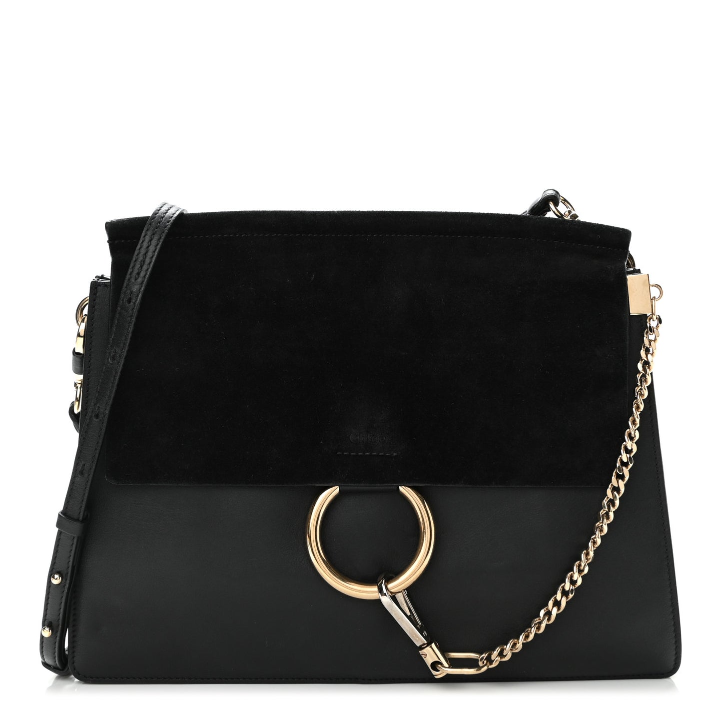 Suede Calfskin Medium Faye Shoulder Bag Black