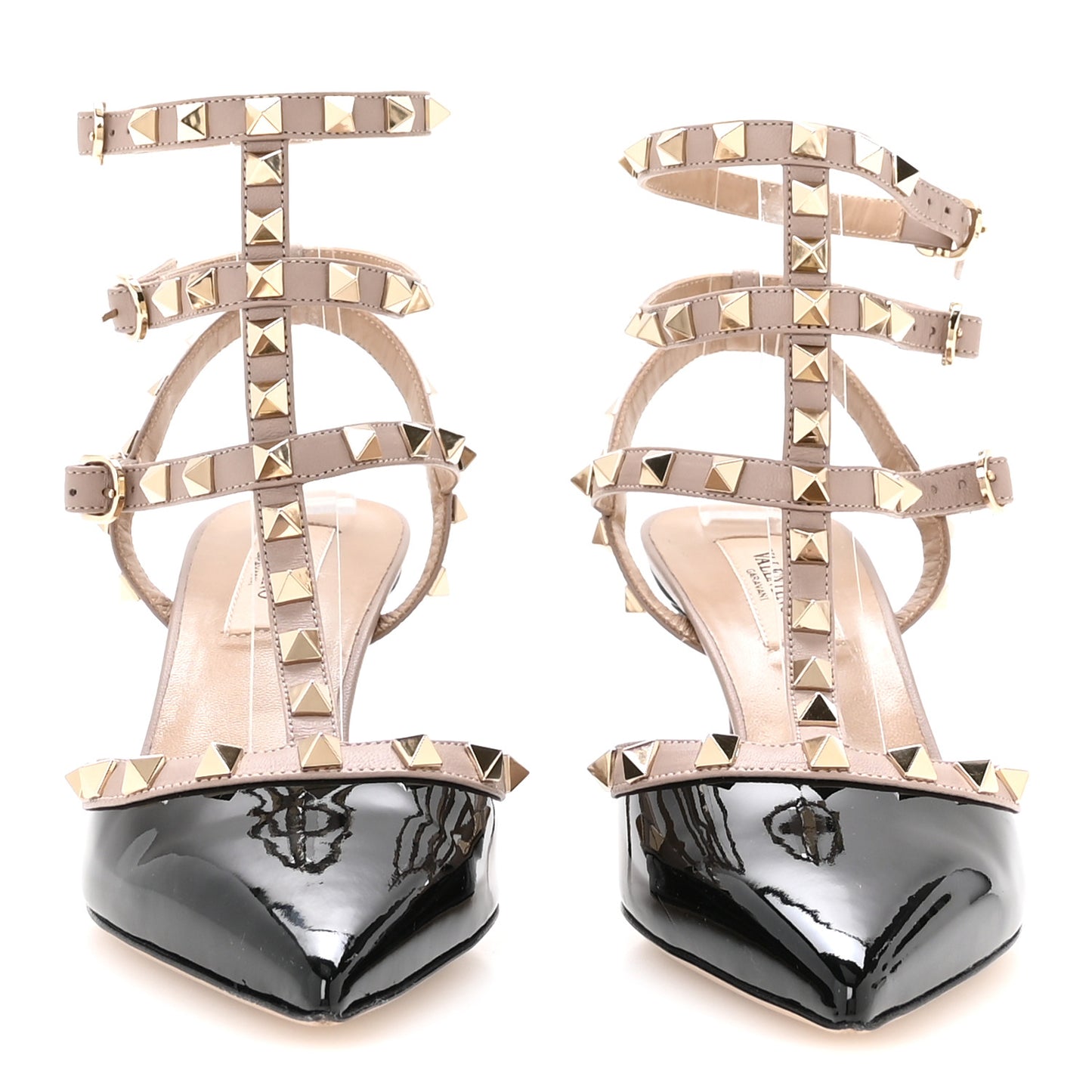 Patent Nappa Rockstud Ankle Strap 65mm Pumps 37 Black Poudre