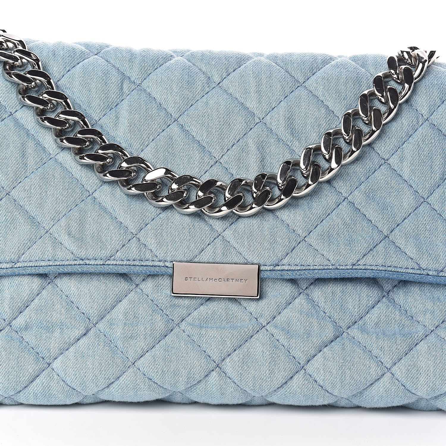 Stella McCartney Eco Denim Quilted Large Beckett Shoulder Bag Blue 7 of 9