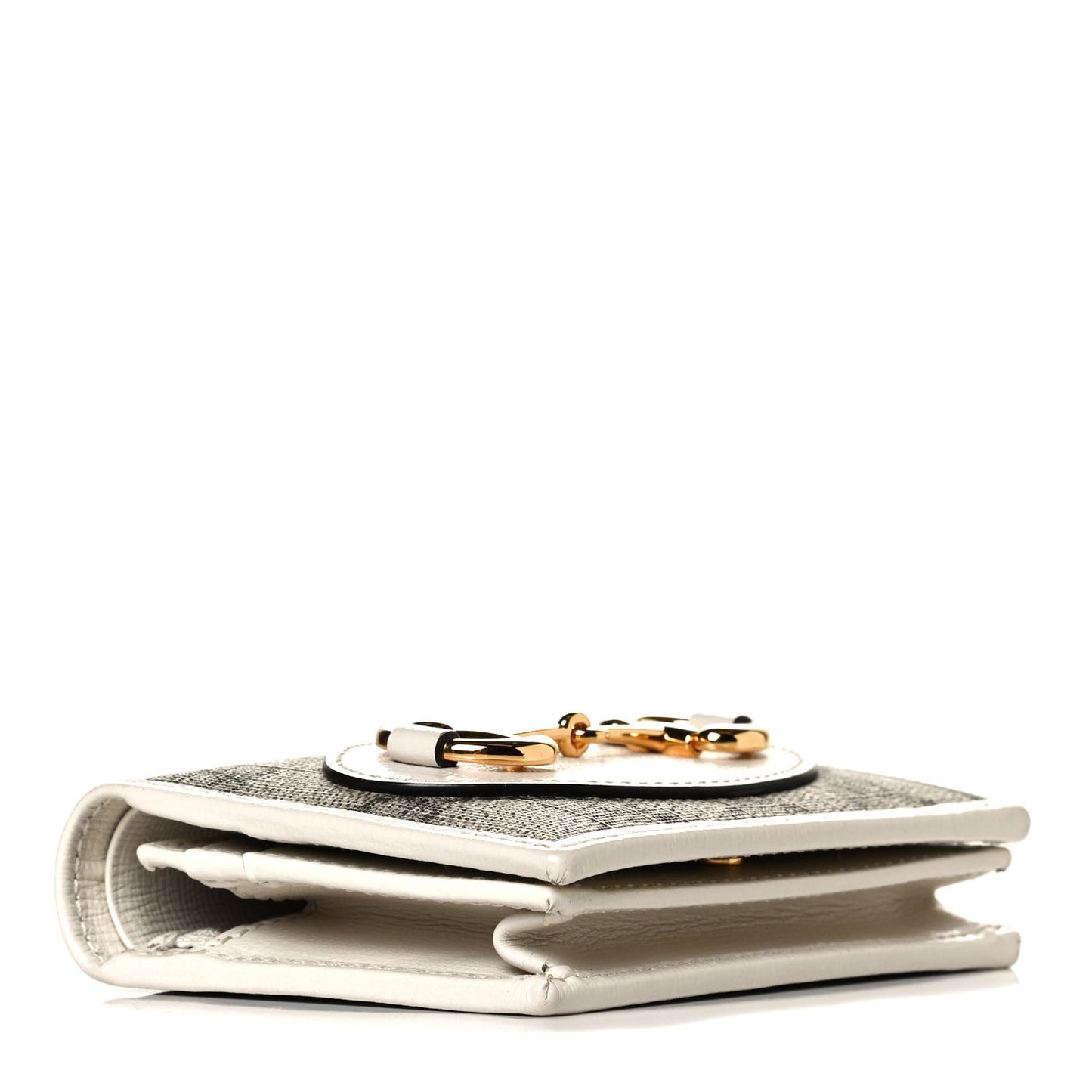 GG Supreme Monogram Azalea Calfskin Horsebit 1955 Card Case Wallet Beige Ebony Mystic White