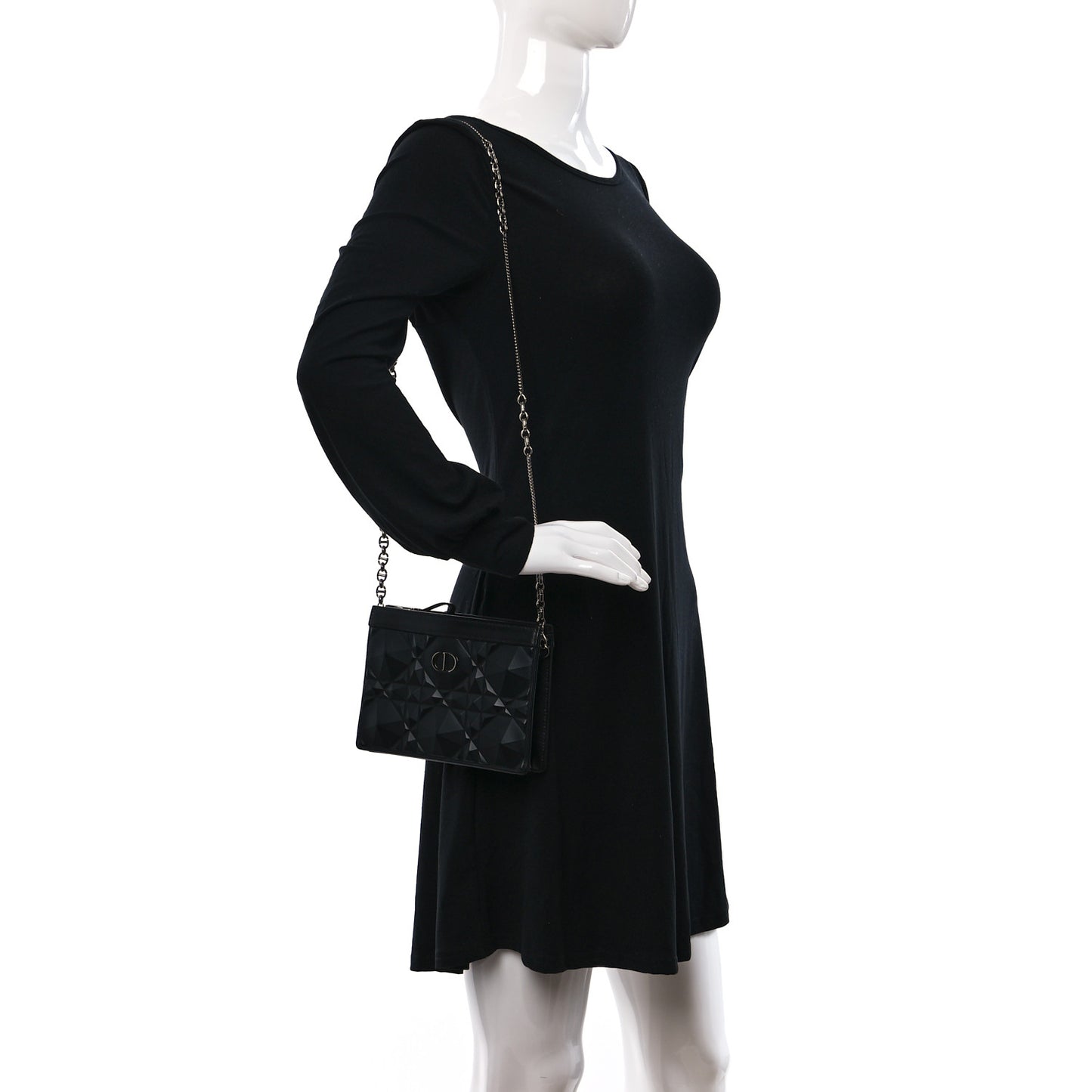 Calfskin Macrocannage Diamond Caro Zipped Pouch With Chain Black