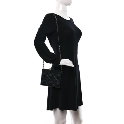 Christian Dior Calfskin Macrocannage Diamond Caro Zipped Pouch With Chain Black 2 of 8