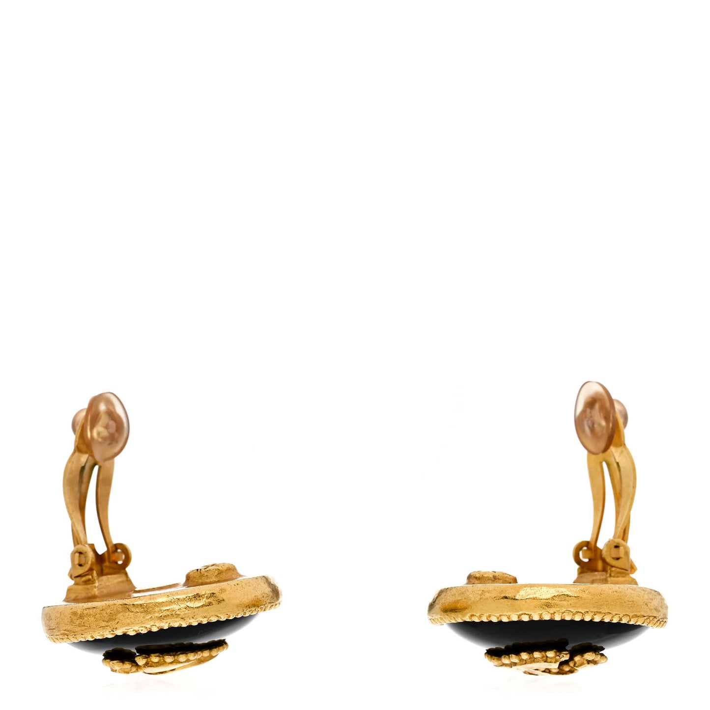CC Round Clip On Earrings Black Gold