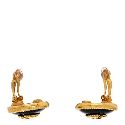 Chanel CC Round Clip On Earrings Black Gold 3 of 5