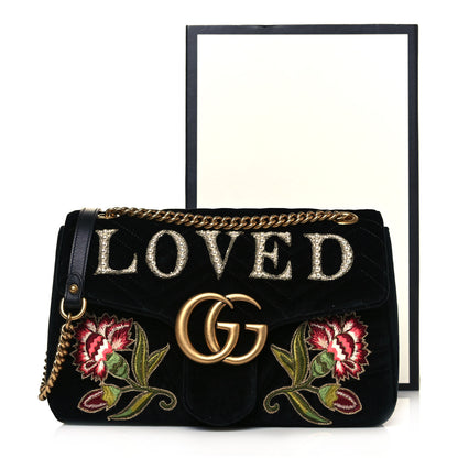 Gucci Velvet Matelasse Loved Embroidered Medium GG Marmont Shoulder Bag Black 11 of 11