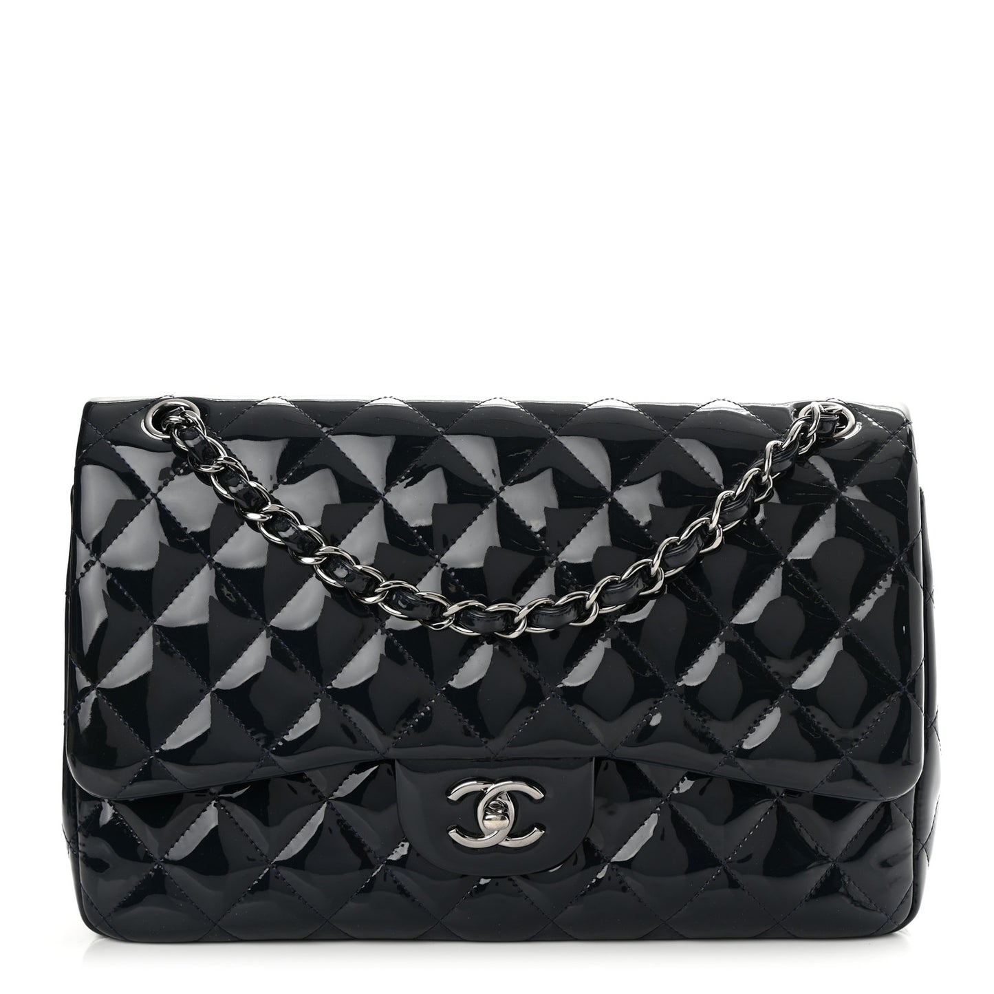 Patent Quilted Jumbo Double Flap Navy