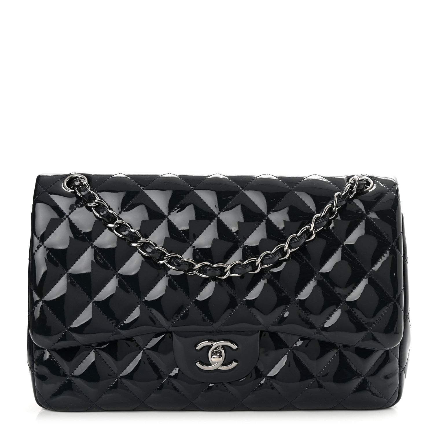 Chanel Patent Quilted Jumbo Double Flap Navy 1 of 17