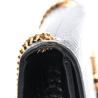 Saint Laurent Calfskin Crocodile Embossed Small Classic Monogram Kate Tassel Satchel Black 8 of 10