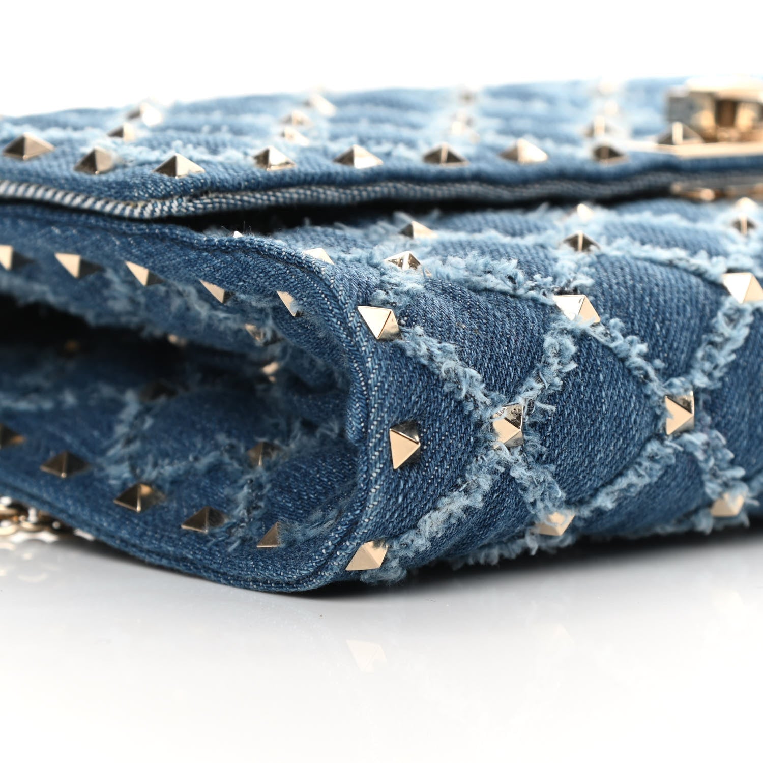 Valentino Garavani Denim Rockstud Spike Wallet on Chain Blue 14 of 16