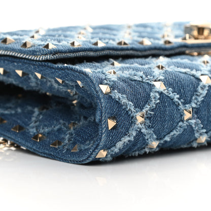 Valentino Garavani Denim Rockstud Spike Wallet on Chain Blue 14 of 16