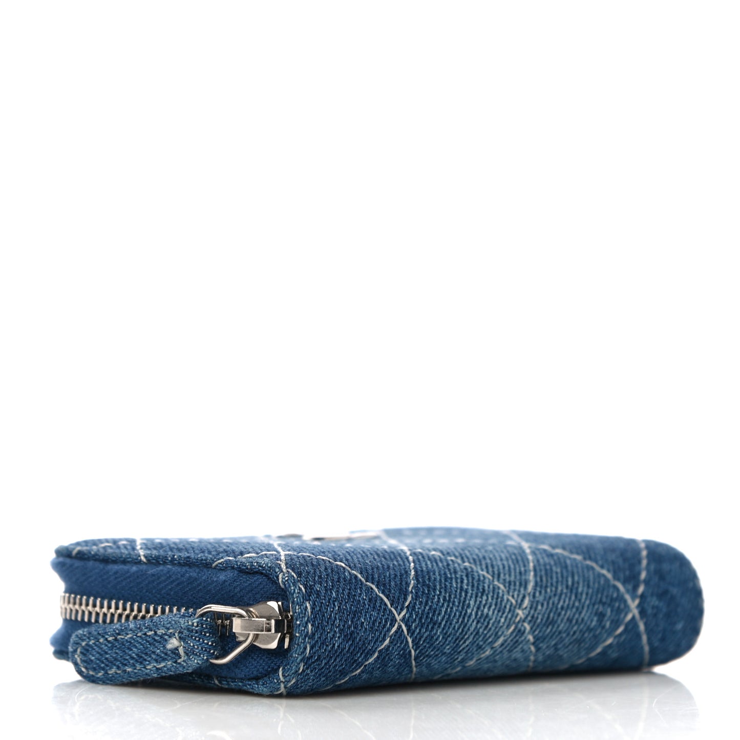 Denim Quilted Zip Coin Purse Blue
