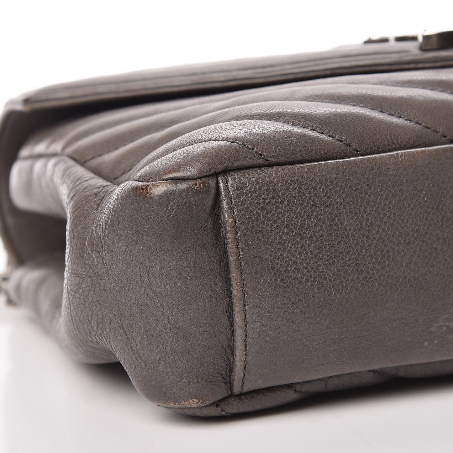 Sheepskin Matelasse Chevron Monogram Medium College Bag Dark Anthracite