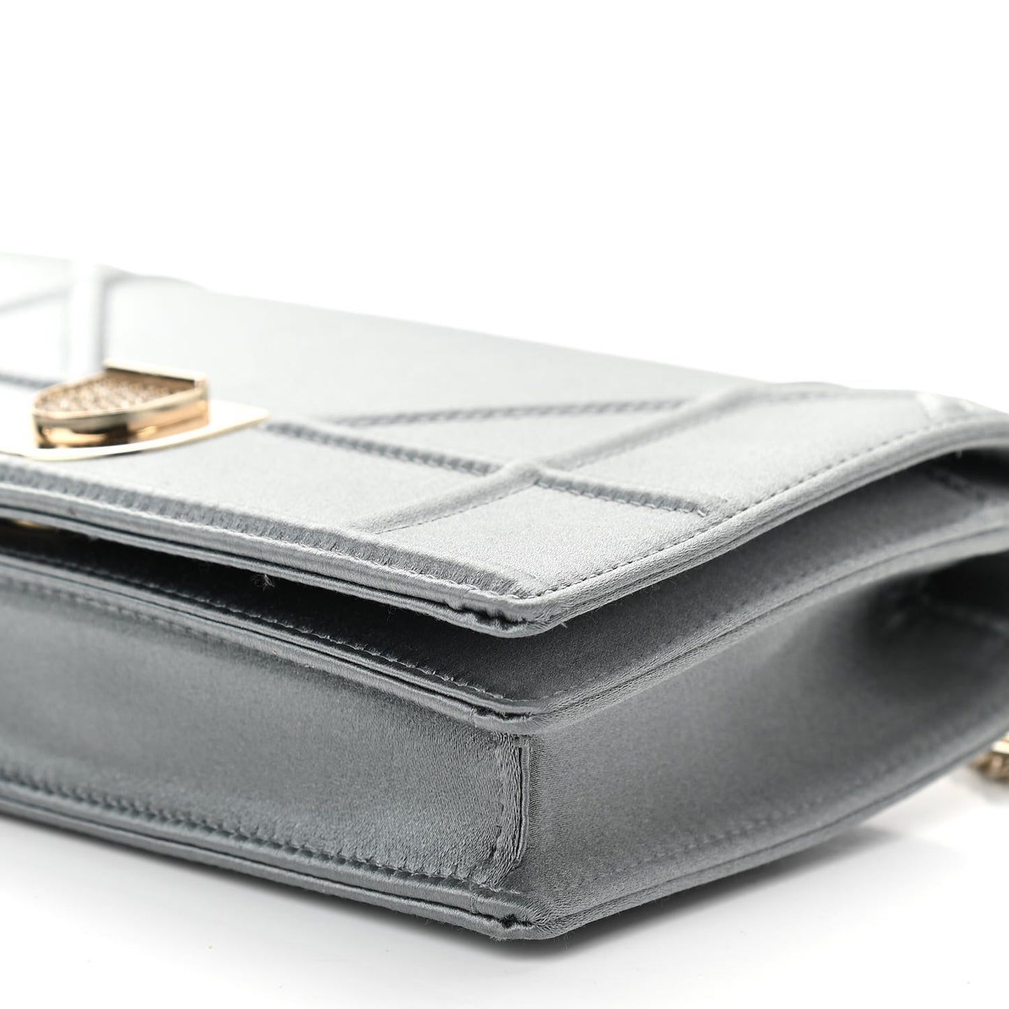Satin Diorama Wallet on Chain Pouch Blue Gray