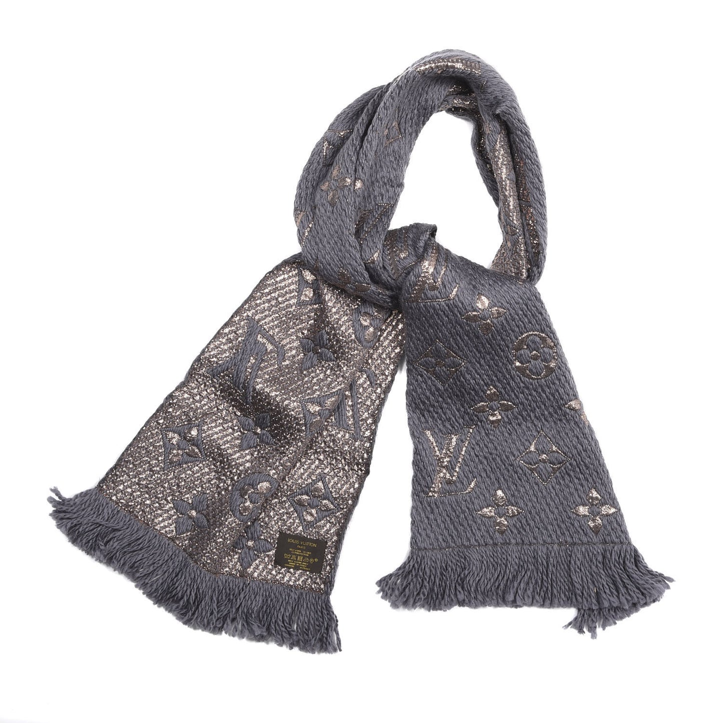 Wool Silk Logomania Shine Scarf Gris