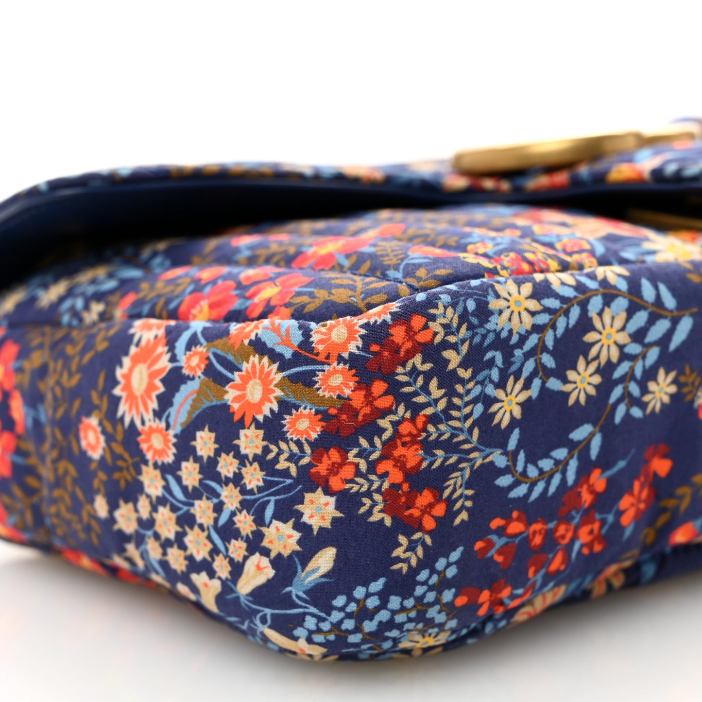 Cotton Calfskin Matelasse Floral Print Small GG Marmont Shoulder Bag Blue Red Deep Ocean Blue