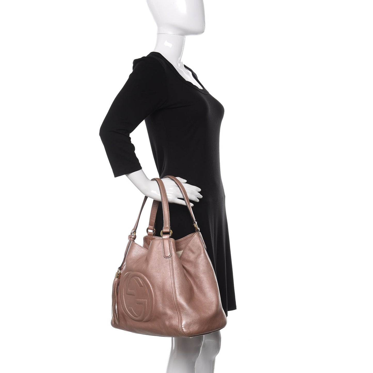 Metallic Pebbled Calfskin Medium Soho Shoulder Bag Pink