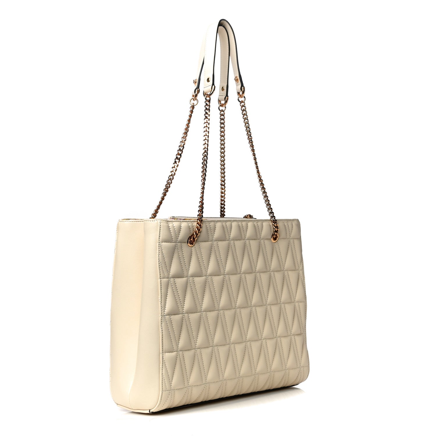 Versace Nappa Barocco Quilted Virtus Chain Shoulder Bag Ecru 3 of 10