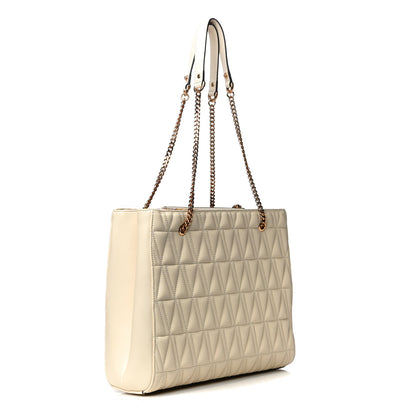 Versace Nappa Barocco Quilted Virtus Chain Shoulder Bag Ecru 3 of 10