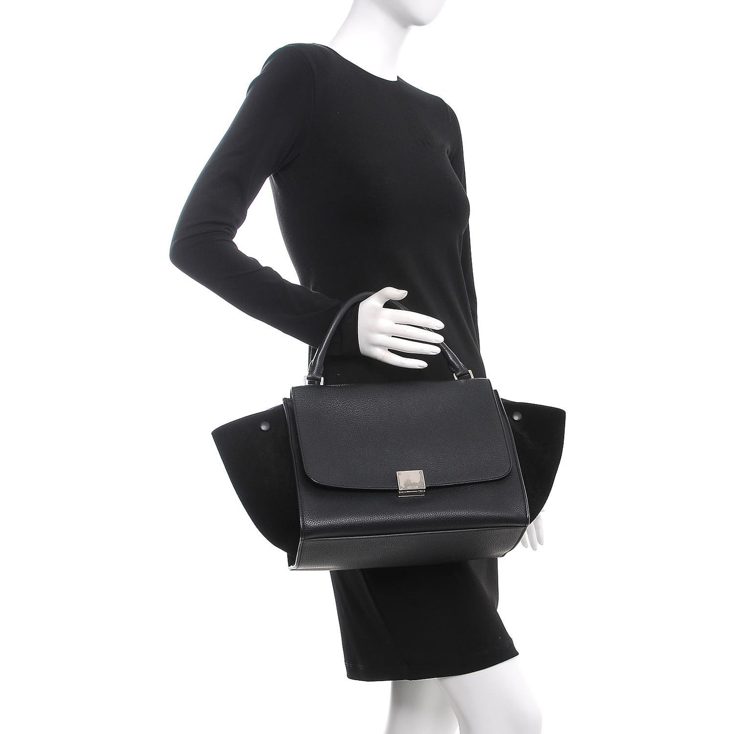Drummed Calfskin Suede Medium Trapeze Black