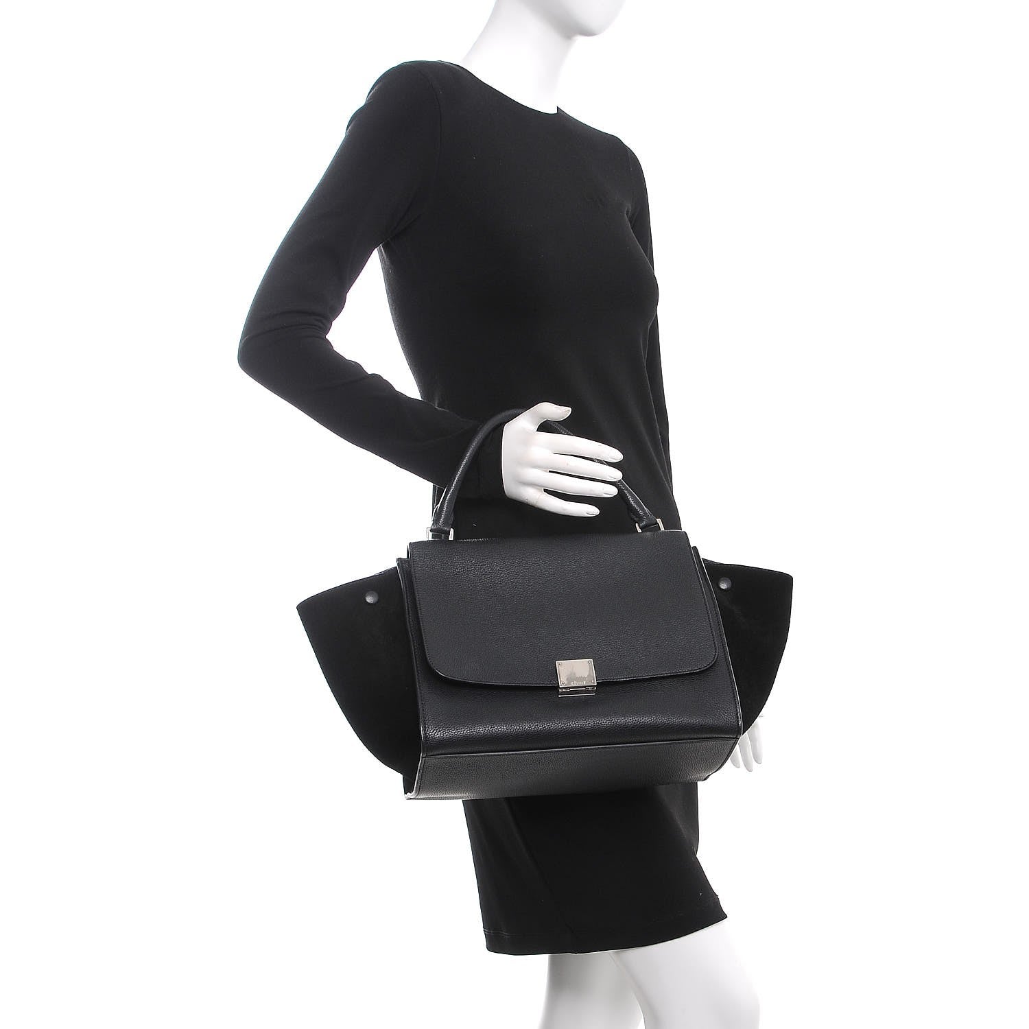 Celine Drummed Calfskin Suede Medium Trapeze Black 2 of 8