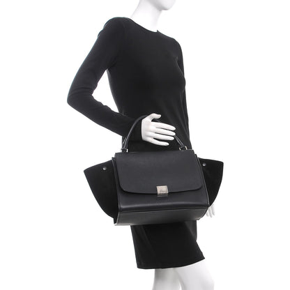 Celine Drummed Calfskin Suede Medium Trapeze Black 2 of 8
