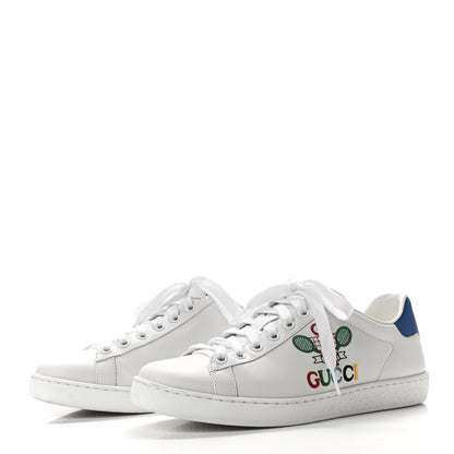 Gucci Calfskin Miro Soft Tennis Embroidered Womens Ace Sneakers 37 White Rio Blue 3 of 9